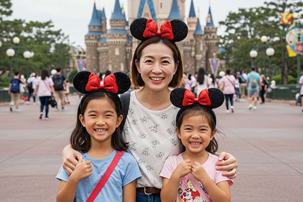 ディズニーランドを楽しむ母娘のイマージ画像